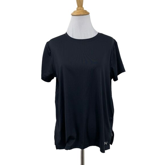 Under Armour T Shirt Womens M Medium Black Stretch Loose Crew Neck Short Sleeve - Picture 1 of 12
